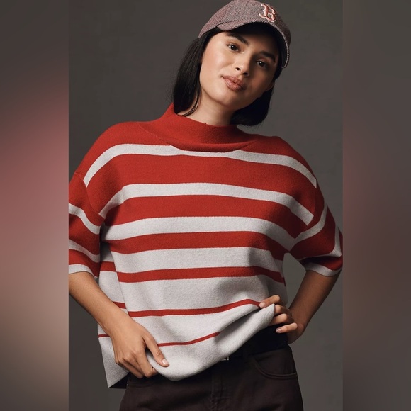 NWT Anthropologie The‎ Carys Mock-Neck Sweater by Maeve: Short-Sleeve Edition - Picture 1 of 7